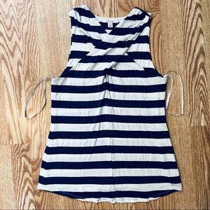 Anthropologie Ella Moss Navy Blue & White Lined Stretch Cotton Sleeveless Top